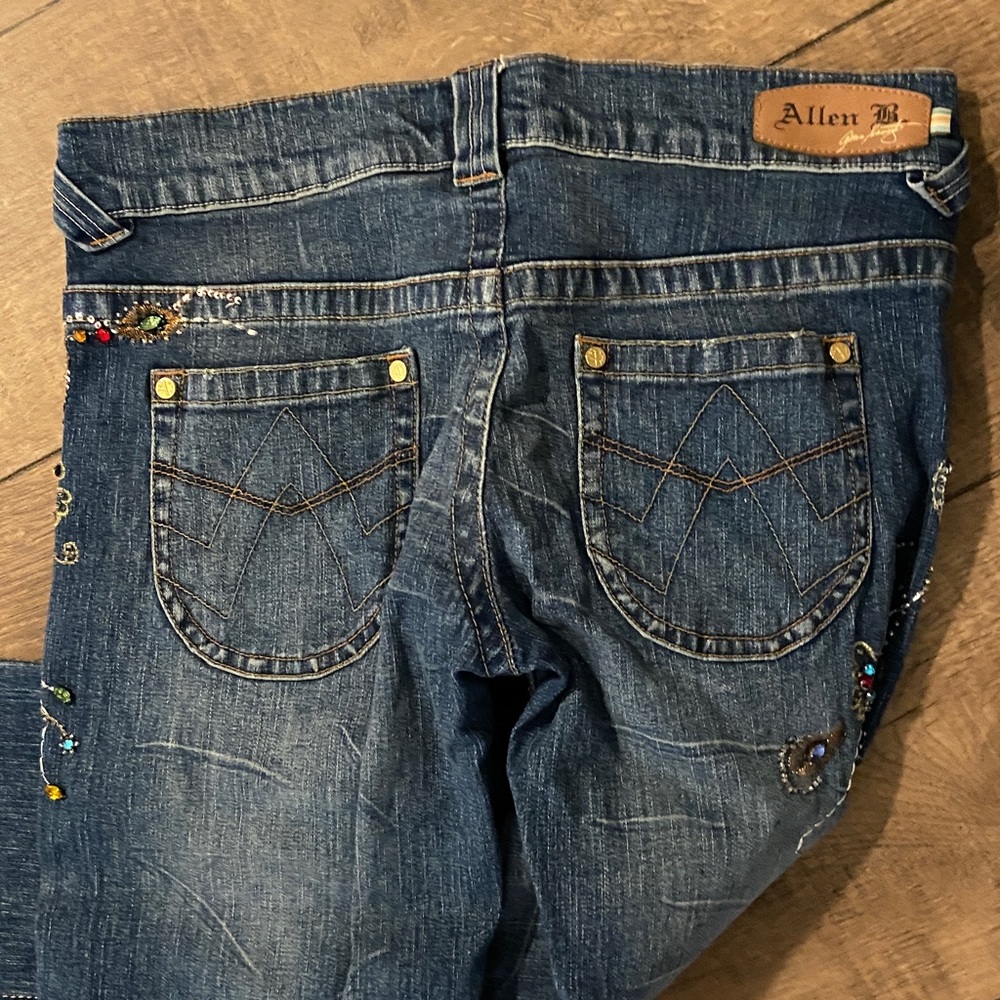 Allen B Denim Blue Boot Cut Jeans with Colorful Embellishments - Picture 7 of 7